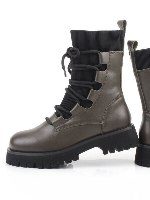 01-XKL21-195R DK. GREEN Ботинки демисезонные женские (натуральная кожа, байка)