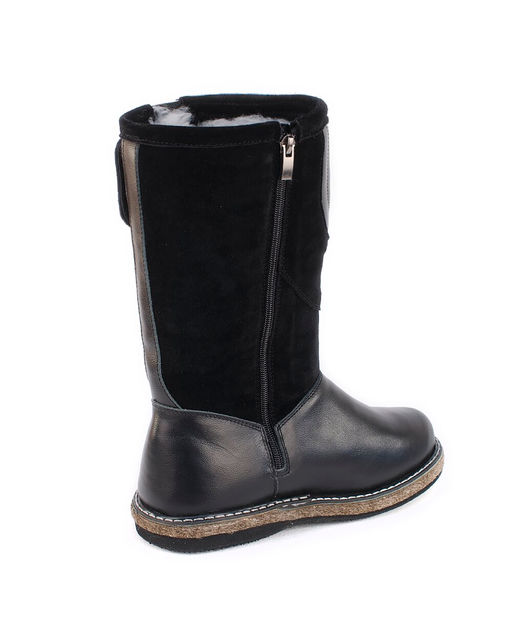 Монголки женские на войлочной подошве., Черные. Кожа. Молния. Подклад овчина.