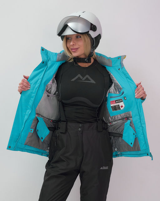 Горнолыжный костюм женский зимний бирюзового цвета 02810Br