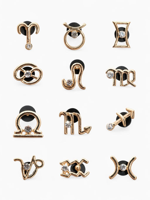 Цена за 12 шт. Значок Знаки зодиака гороскоп, белый в золоте