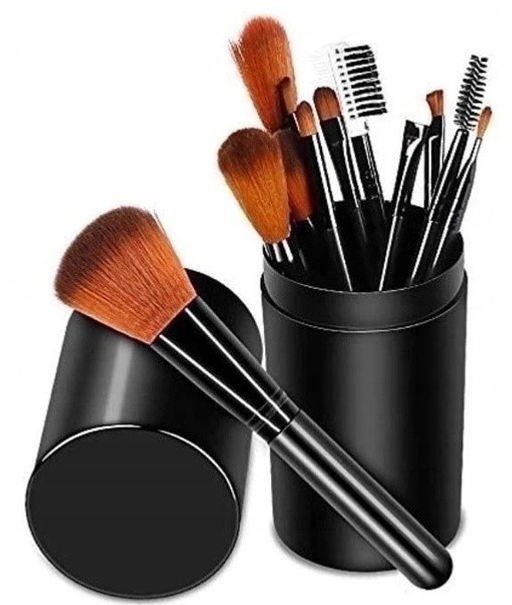 Набор кистей для макияжа в тубусе 12шт, Чёрные