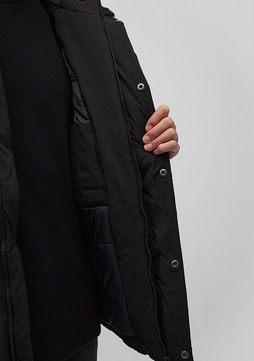 Kapusonlu Siyah Parka - Mavi фото 7