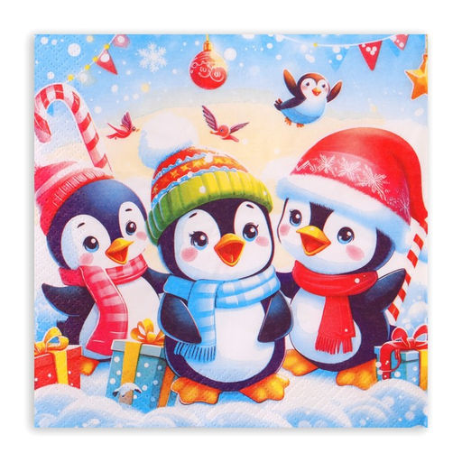 Цена за 2 шт. Салфетки новогодние бумажные GrandPero Deluxe Пингвины, 3 слоя, 33?33 см, 20 шт.