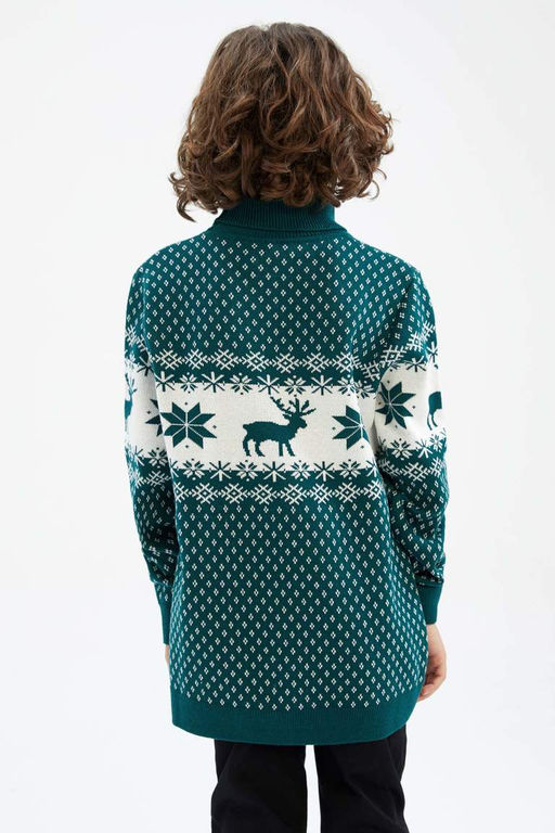 Свитер с воротником на рождественскую тематику для мальчика - Defacto фото 4