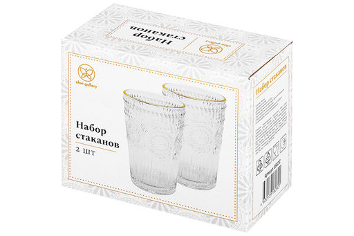 Набор 2 стаканов 360 мл 8*8*12,5 см с золотым кантом стекло - Elan gallery фото 6