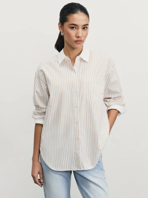 Рубашка из хлопка с контрастными деталями / Zarina фото 2