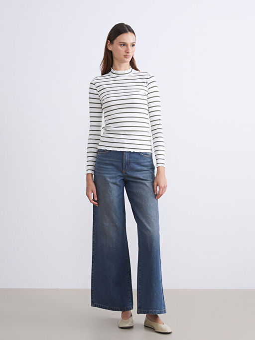 Dik Yaka ?izgili Kad?n Body