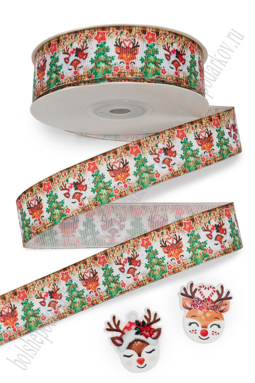 Лента репсовая 2,5 см*25 ярд с рисунком "Новогодняя" SF-6131, №2