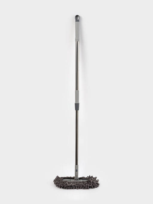 Швабра для мытья пола плоская гибкая Доляна, насадка из микрофибры букли 29×13 см, телескопическая стальная ручка 75(116) см, серая