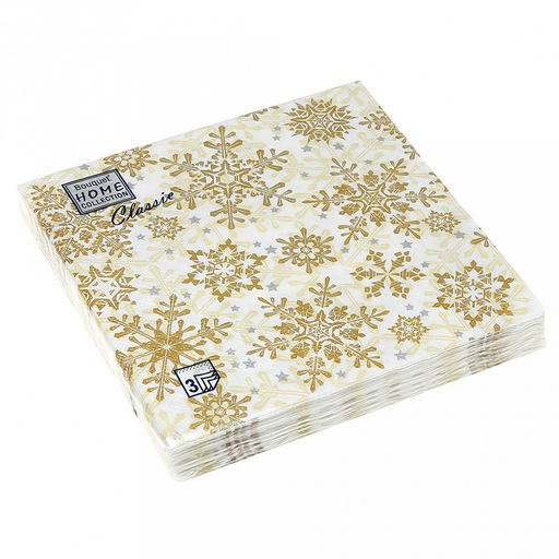Салфетки бумажные "Bouquet Home Collection Classic" 33х33см, 3-х слойные, 20 штук в упаковке, 100% целлюлоза, "Золотые снежинки на бежевом" (Россия)