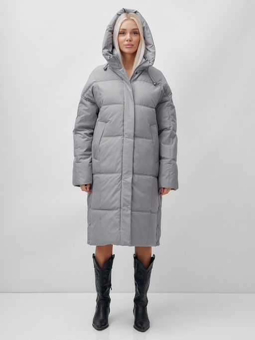 Пальто летучая мышь женское с капюшоном зимнее серого цвета 9619Sr - Mtforce фото 2