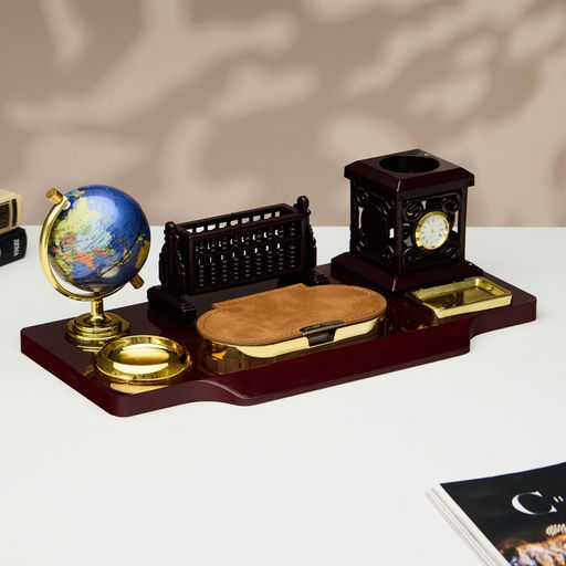 Набор настольный, органайзер 6 в 1, с визитницей и часами, вишня