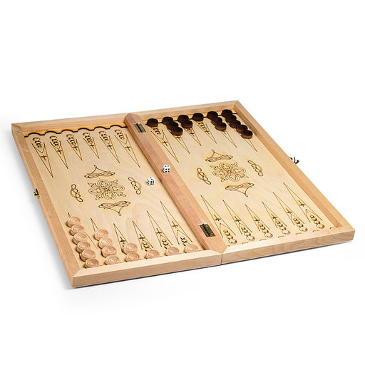 Нарды деревянные средние (рисунок-выжигание, фишки-дерево, лак) 500х250мм