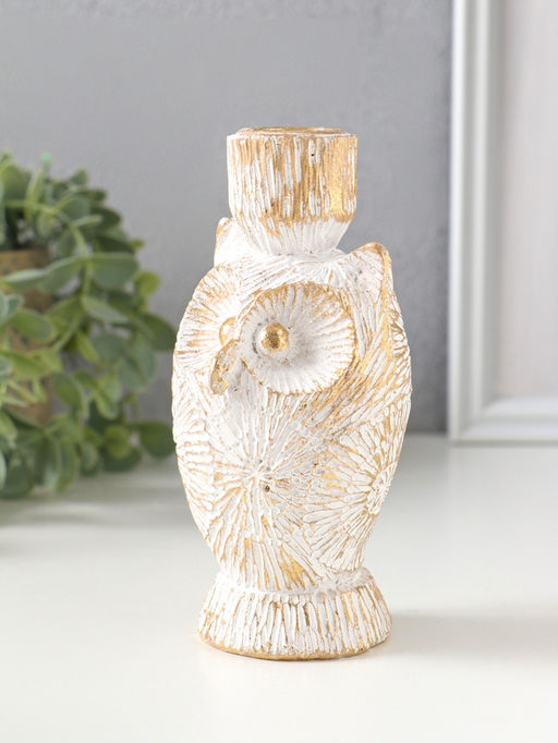 Подсвечник полистоун на 1 свечу "Филин. Золотые круги" d=2,2 см 7х6,5х14 см