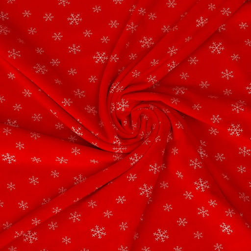 Лоскут Велюр на красном фоне, белые снежинки, 100×180 см