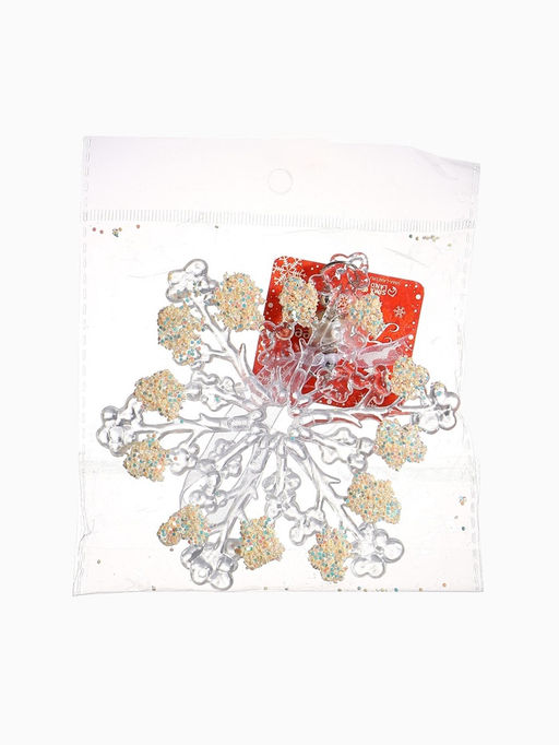 Цена за 2 шт. Ёлочная игрушка Зимнее волшебство. Снежинка ажурная, d=12 см, прозрачный, МИКС фото 12