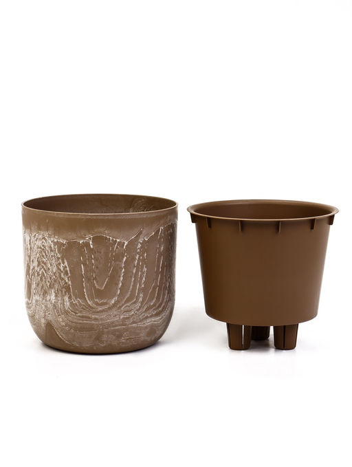 Кашпо для цветов «Микрит», 3.7 л, d=22 см, h=20 см, со вставкой, пластиковое, бежевое