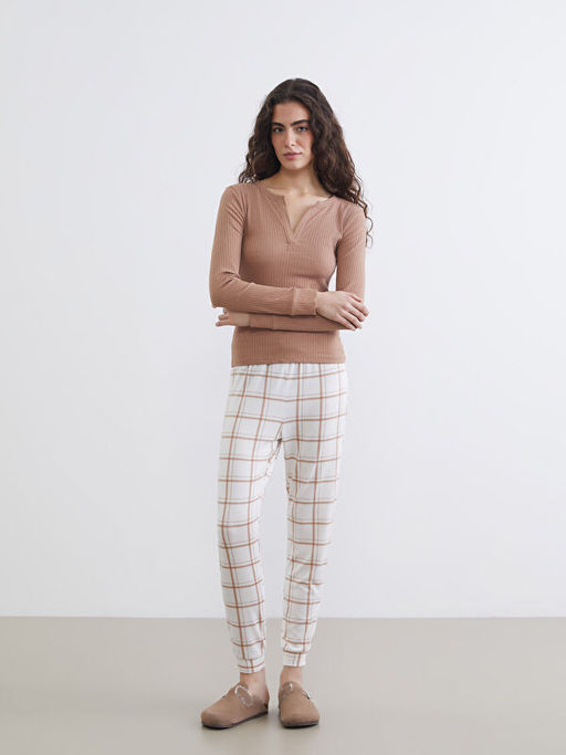 Ka??k Yaka Ekose Kad?n Pijama Tak?m?