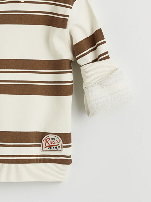 Polo Yaka ?izgili Erkek ?ocuk Kal?n Sweatshirt