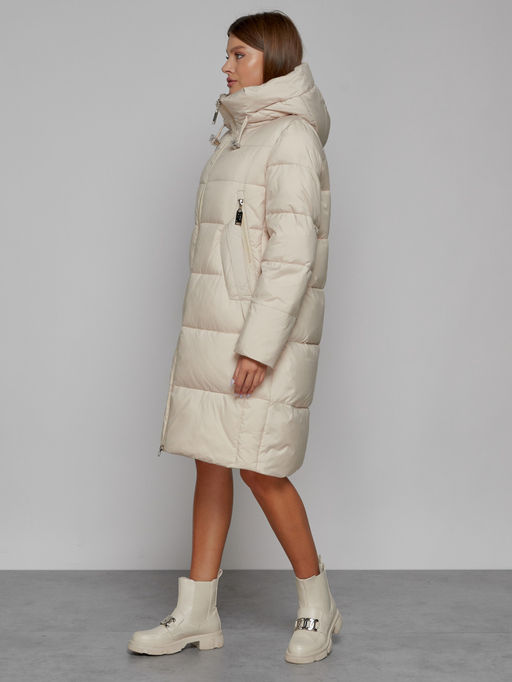 Пальто утепленное с капюшоном зимнее женское бежевого цвета 51155B - MaxRita фото 3