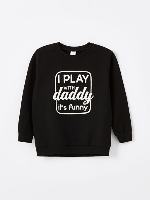 Bisiklet Yaka Bask?l? Erkek Bebek Sweatshirt