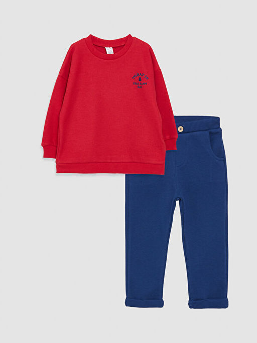 Bisiklet Yaka Uzun Kollu Erkek Bebek Sweatshirt ve Pantolon 2li Tak?m