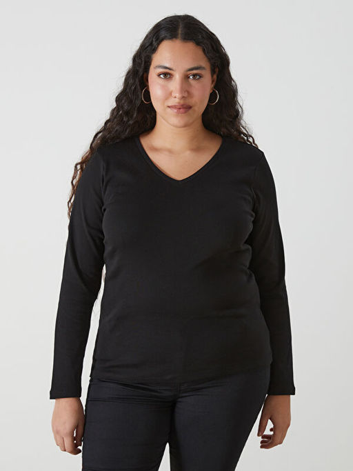 V Yaka D?z Uzun Kollu Kad?n Ti??rt - Waikiki фото 4