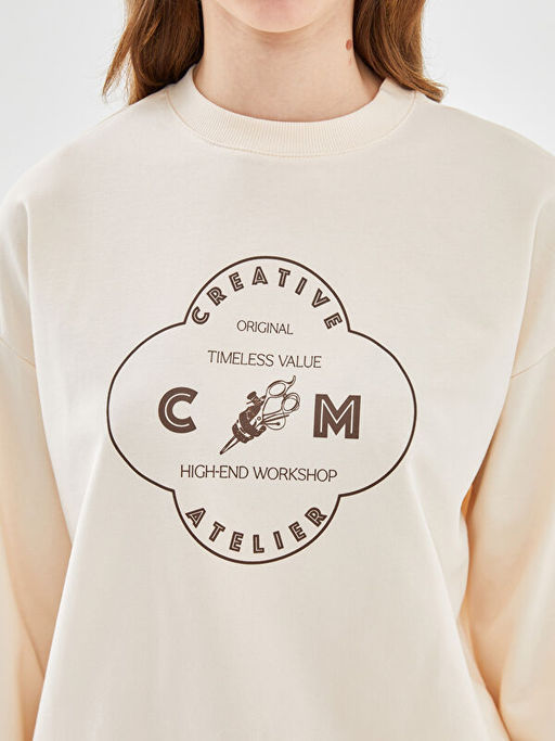 Bisiklet Yaka Bask?l? Kad?n Sweatshirt Tunik