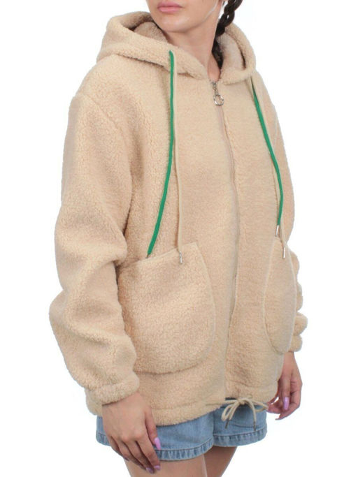 1003 BEIGE Куртка плюшевая демисезонная (65% хлопок, 35% полиэстер) оверсайз 44-54