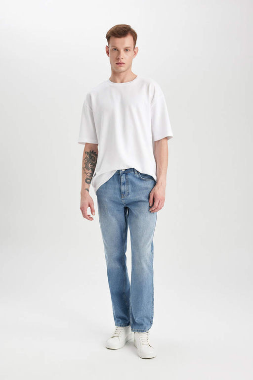 Джинсовые брюки прямого кроя с нормальной талией и нормальной талией - Defacto фото 3