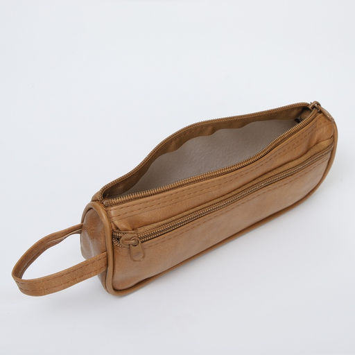 Косметичка-пенал на молнии с карманом, из искусственная кожи, бежевая - Simaland фото 3