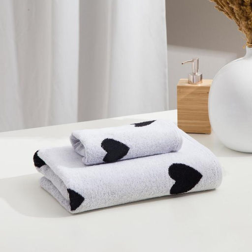 Полотенце махровое Этель ЧБ Сердечки черные, пестроткань, 70х130 см  фото 4