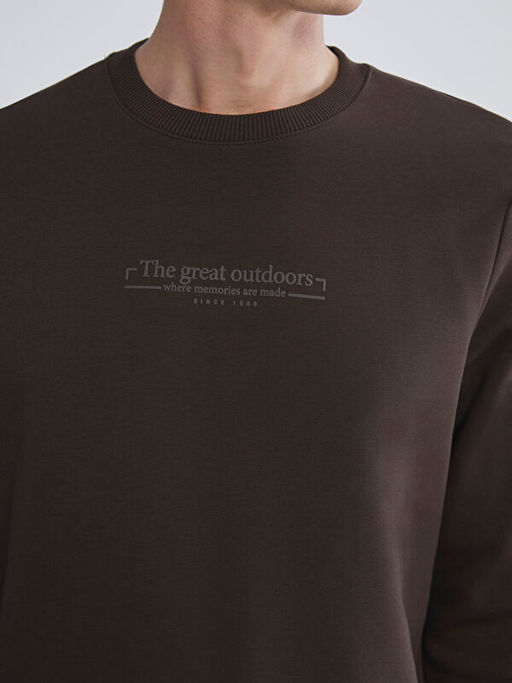 Bisiklet Yaka Bask?l? Erkek Kal?n Sweatshirt