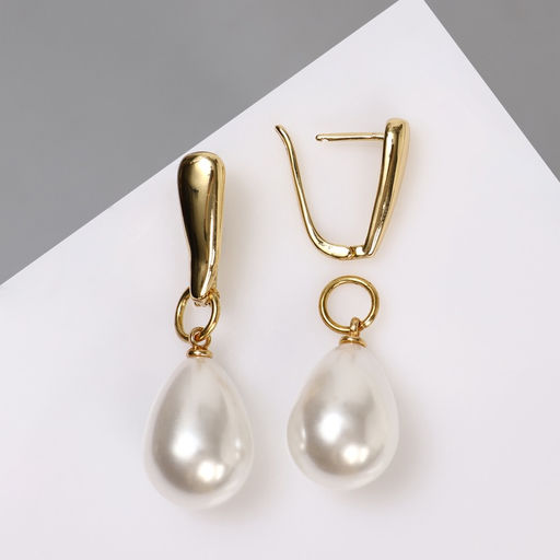 Серьги с жемчугом «Грейс» пухлая капля, цвет белый в золоте