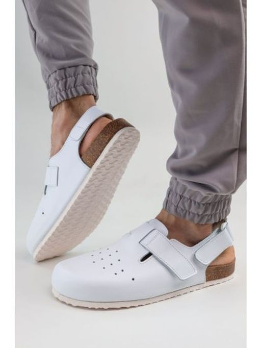 12 | Brankos Мужские медицинские сабо кожаные (белый перфорация) - Milka shoes&more фото 10