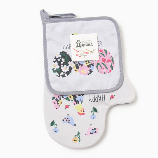 Набор кух. Доляна Яркой пасхи: варежка 20х28 см, прихватка 17х17 см, 35% хл, 65% пэ  фото 6