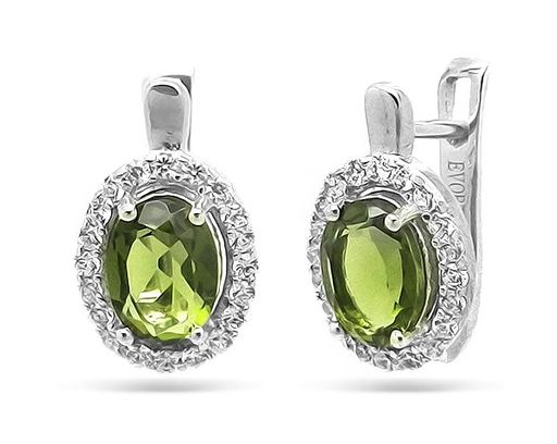 Серьги из серебра оливковая шпинель, Элиса