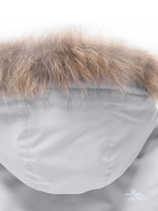 Парка зимняя подростковая для девочки с капюшоном и мехом серого цвета 9532Sr