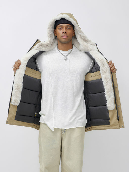 Парка мужская зимняя удлиненная с мехом хаки цвета 8751G - Mtforce фото 14