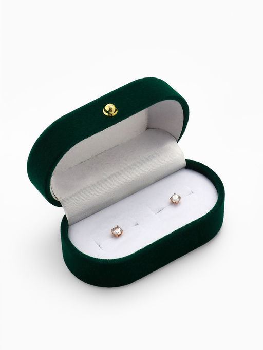 Футляр бархатный под серьги/ кольца/запонки, Овал вытянутый 7.5?4, цвет зелёный, вставка белая