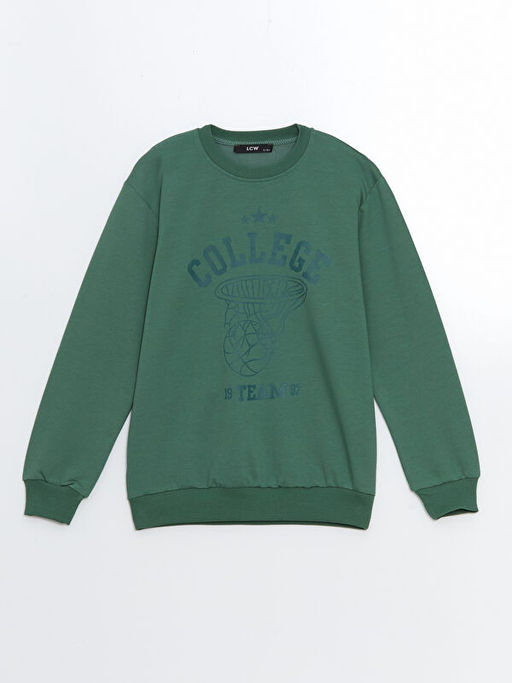 Bisiklet Yaka Uzun Kollu Bask?l? Erkek ?ocuk Sweatshirt