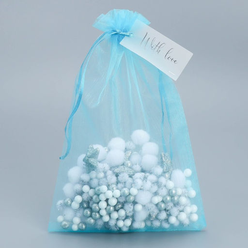 Цена за 10 шт. Мешочек подарочный органза голубой «Лагуна», с шильдиком, 20 х 30 см +/- 1.5 см