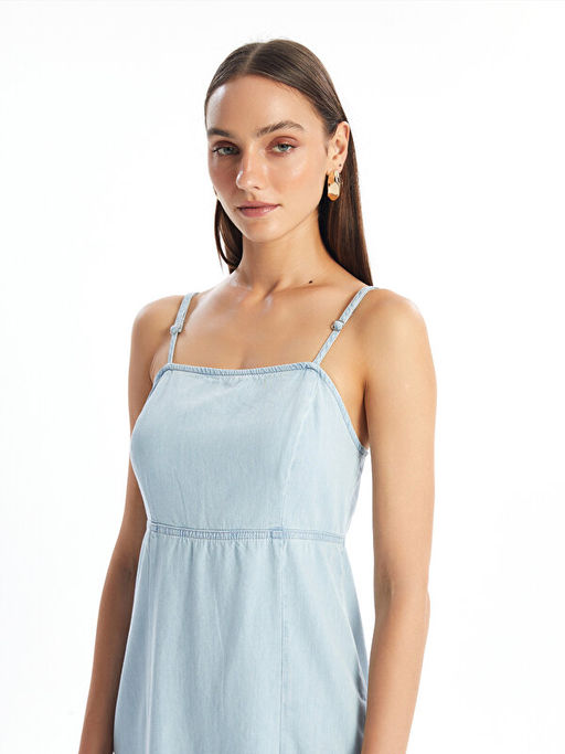 Kare Yaka D?z Ask?l? Kad?n Jean Elbise