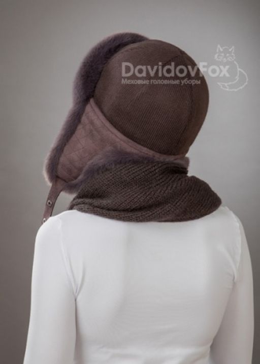 Комплект ушанка трикотаж экомех браун косынка
