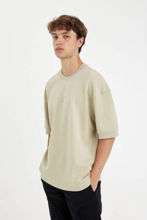 Свободная футболка с круглым вырезом и принтом из плотной ткани с короткими рукавами - Defacto фото 3