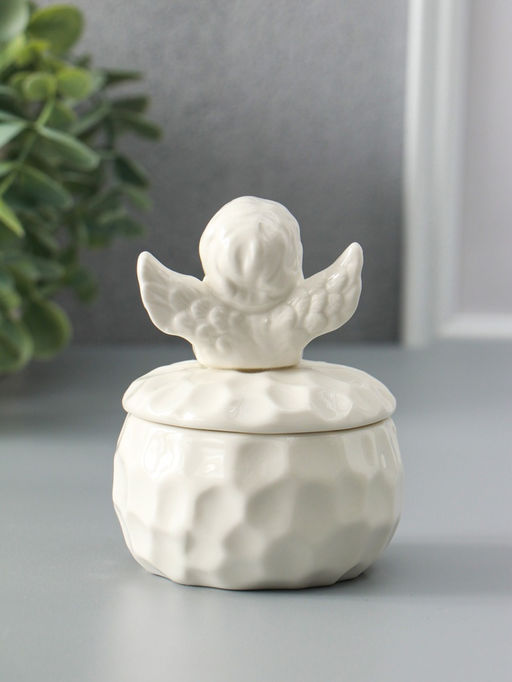 Шкатулка керамика "Ангелочек" белая 8х8х10,5 см