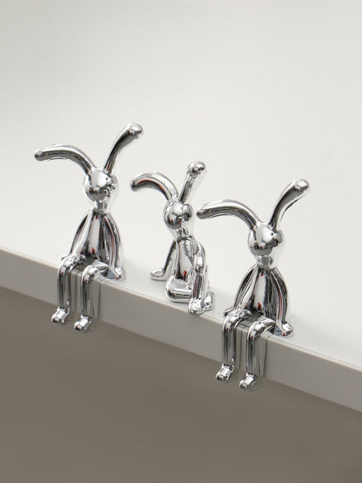 Цена за 2 шт. Набор фигурок настольных пластик Длинноухие зайцы, под серебро, на полку, 3 шт.