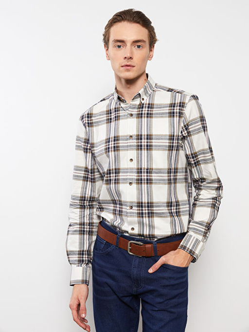 Regular Fit Uzun Kollu Ekose Gabardin Erkek G?mlek