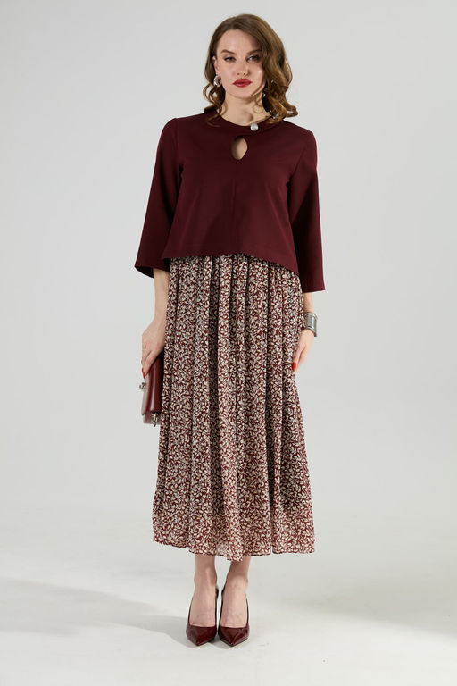 Платье NIKVA н1009-1 бургунди и цветы на винном фоне  фото 2