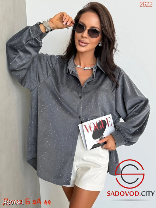 Рубашка нарядная оверсайз со стразами - Bruno фото 7